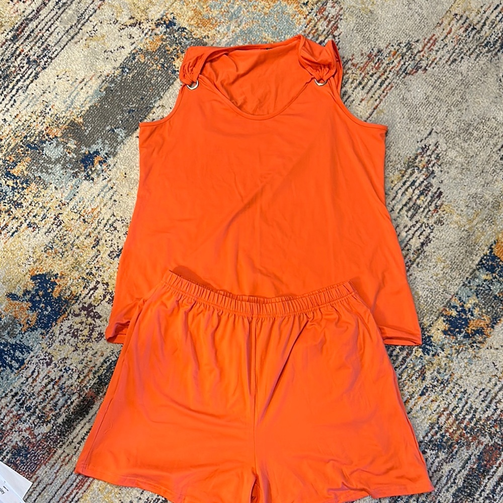 Vibrant Orange women’s two piece short  Set
